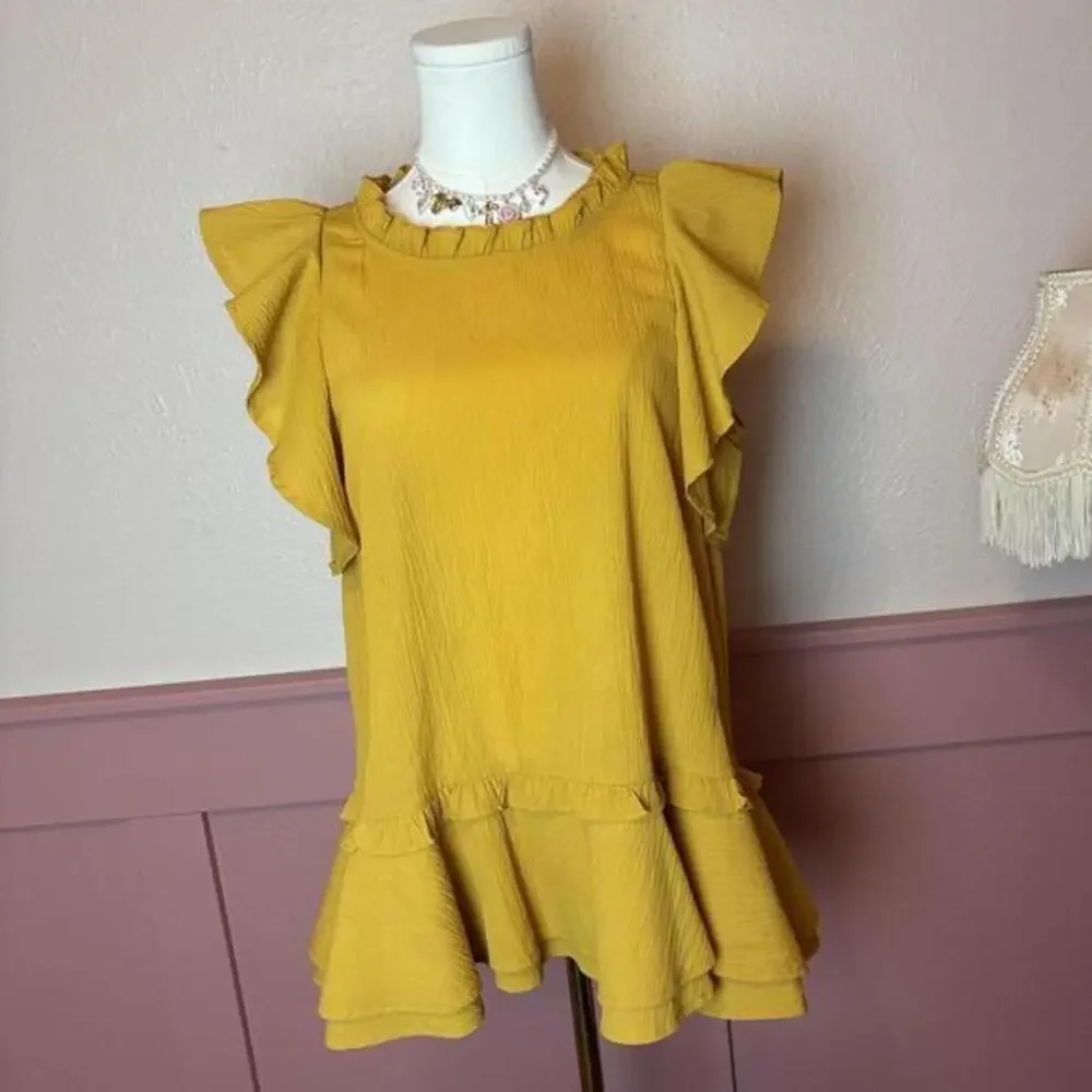 boho cottage fairy ruffle blouse dress entro sz small yellow office work